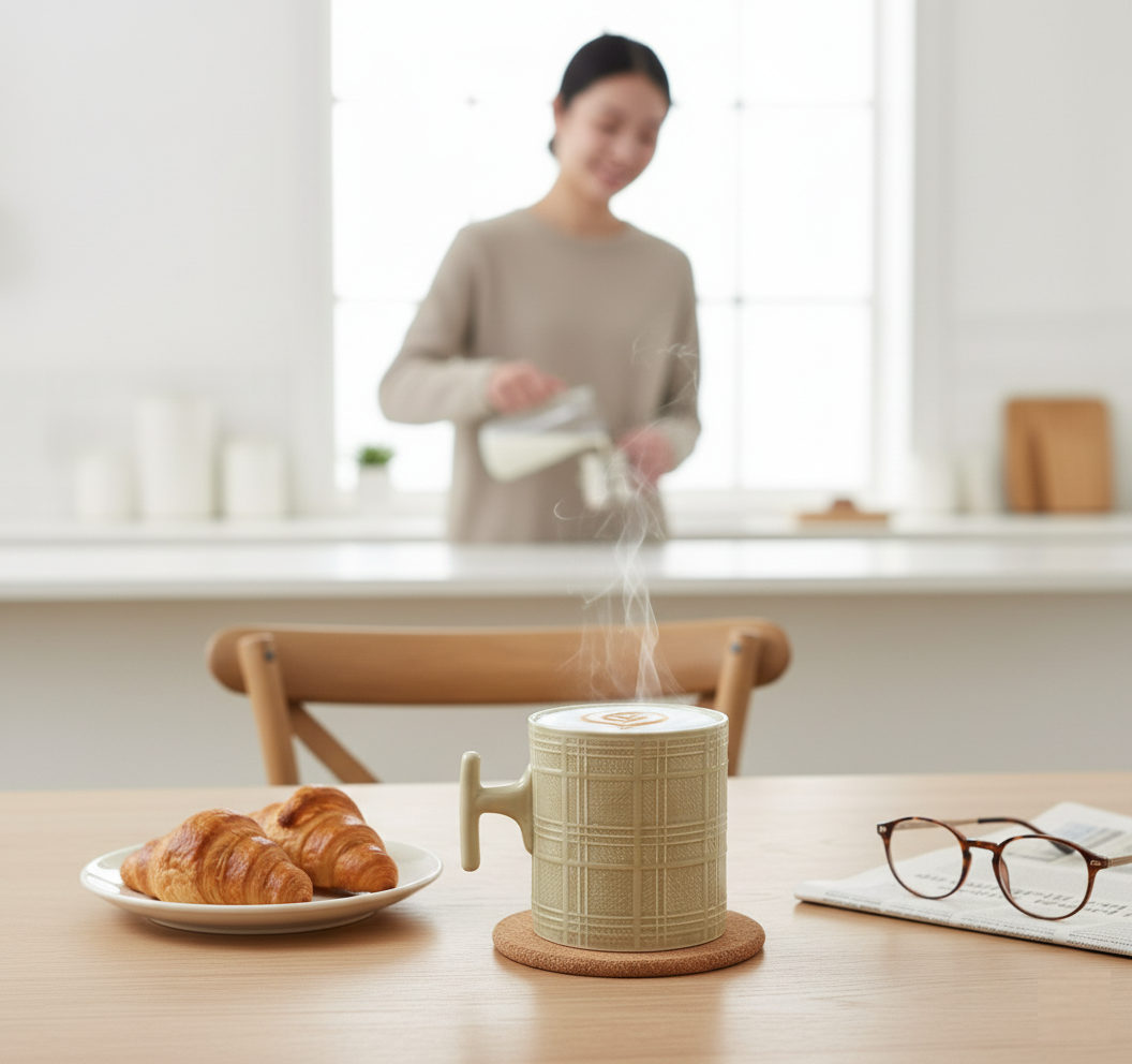 JCPL Grid Checkmate Milk & Coffee Mugs, 1 Pcs, Olive