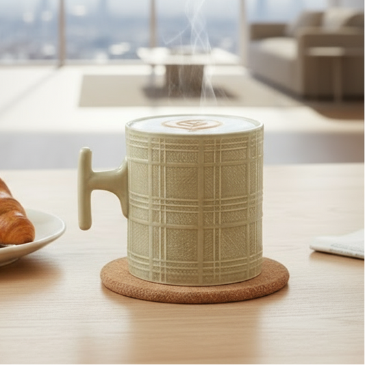 JCPL Grid Checkmate Milk & Coffee Mugs, 1 Pcs, Olive