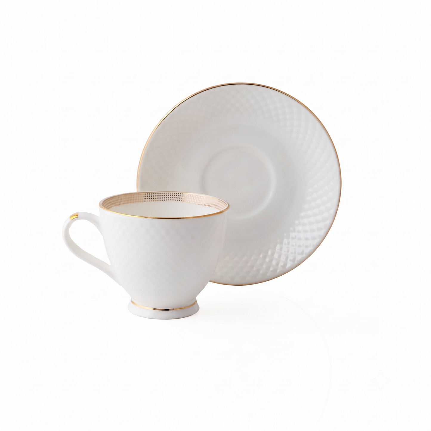 Diamond Impression Cup & Saucer, 210 ml, Set of 12 (6 Cups + 6 Saucers) (1410)