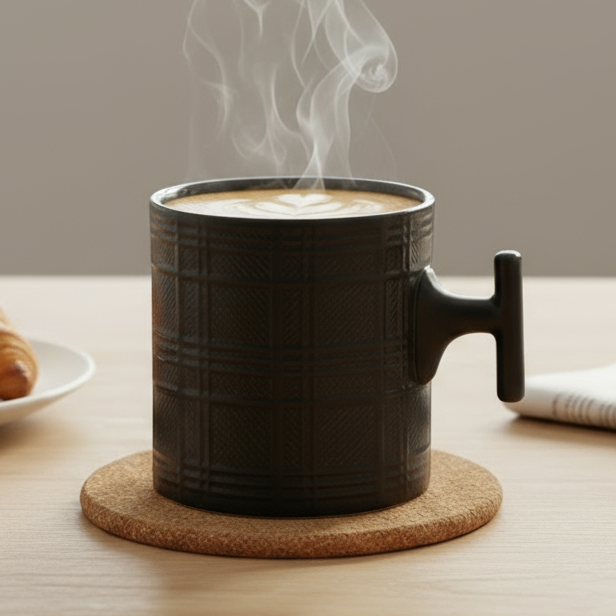 JCPL Grid Checkmate Milk & Coffee Mugs, 1 Pcs, Black