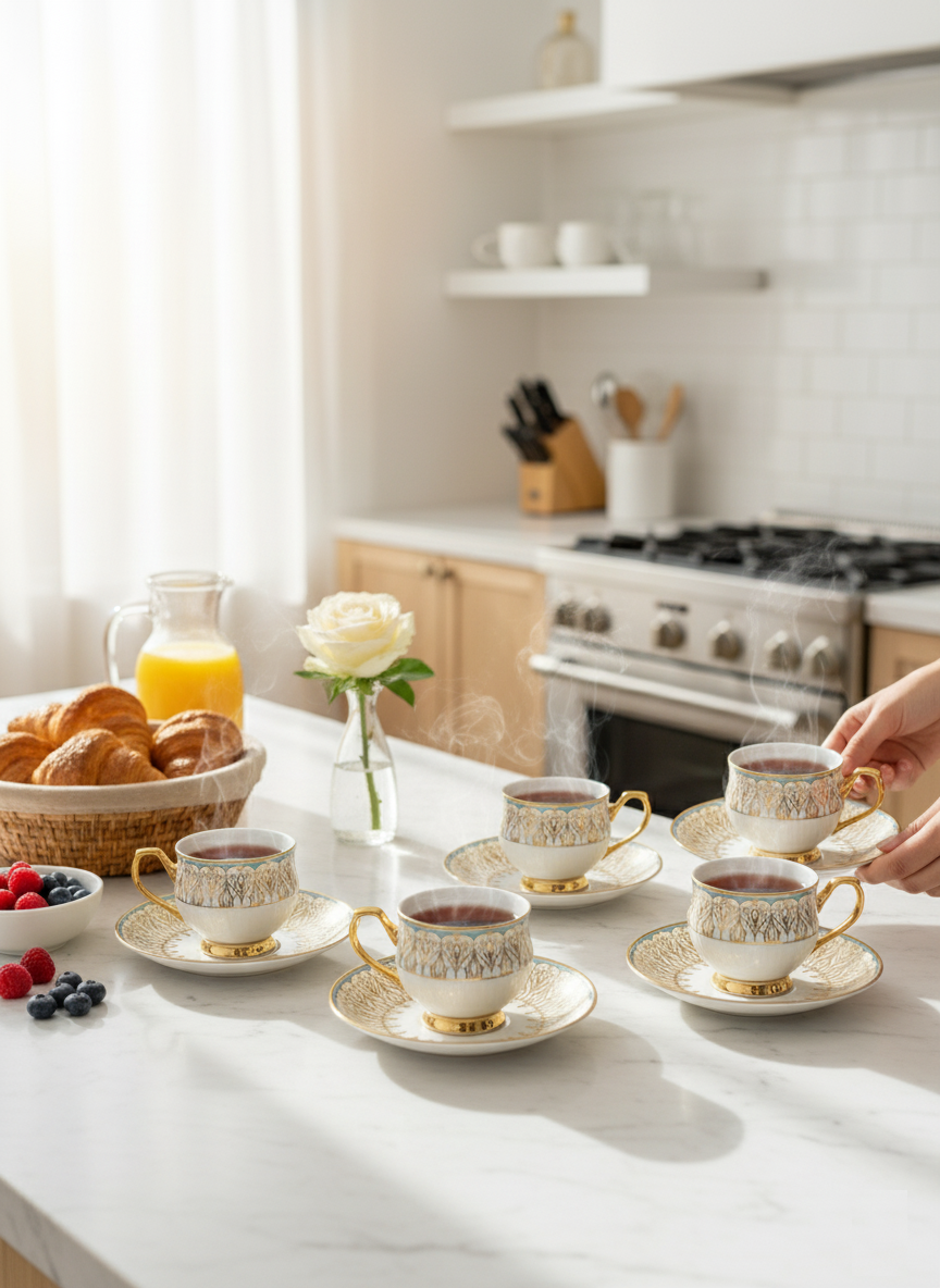 Clay Craft Karina Ebony Cup & Saucer, Set of 12 (6 Cups + 6 Saucers), 180 ml, (E629)