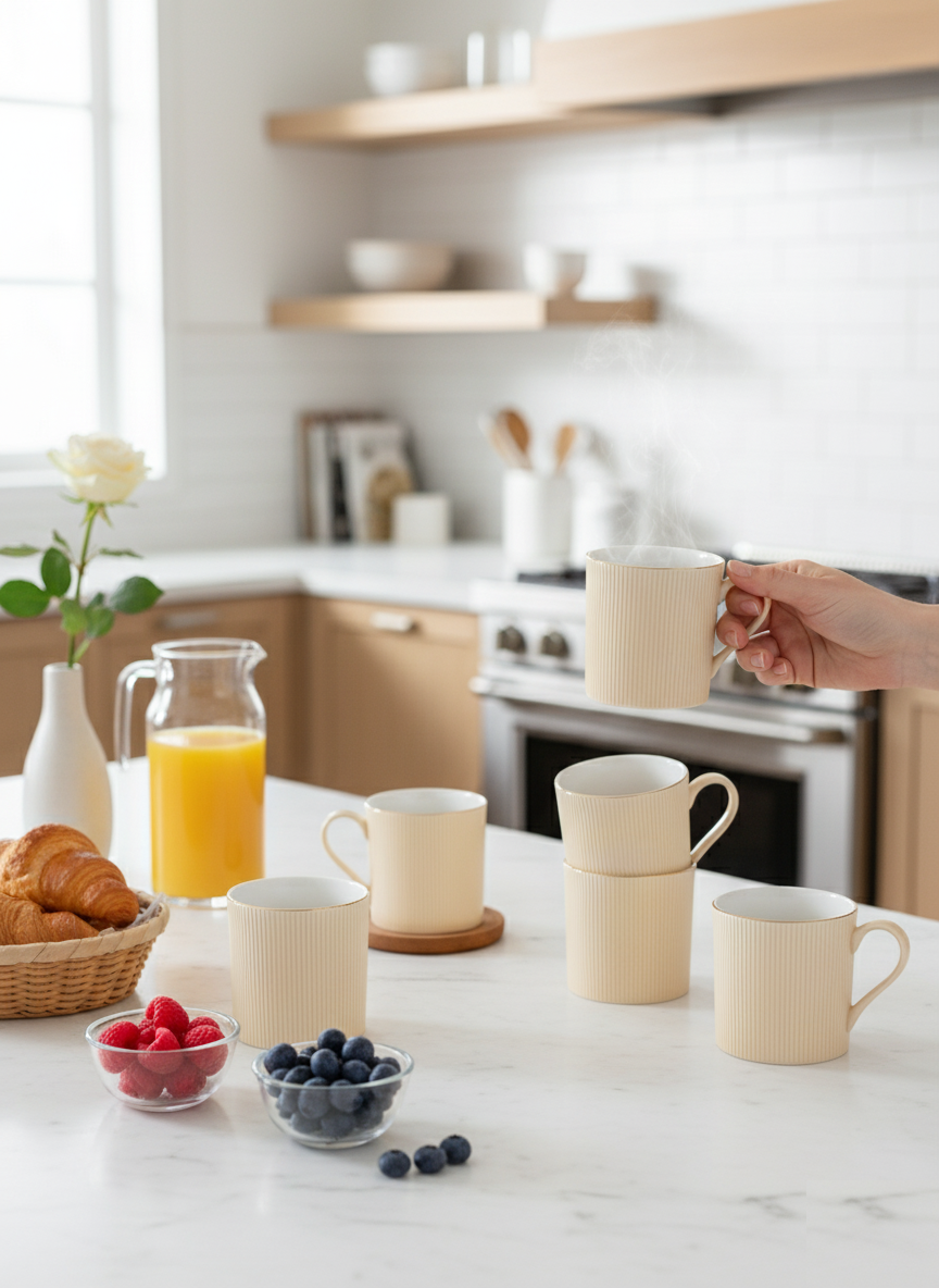 Clay Craft Ethan Impression 1300 Coffee & Tea Mugs Set of 6 (IVORY)