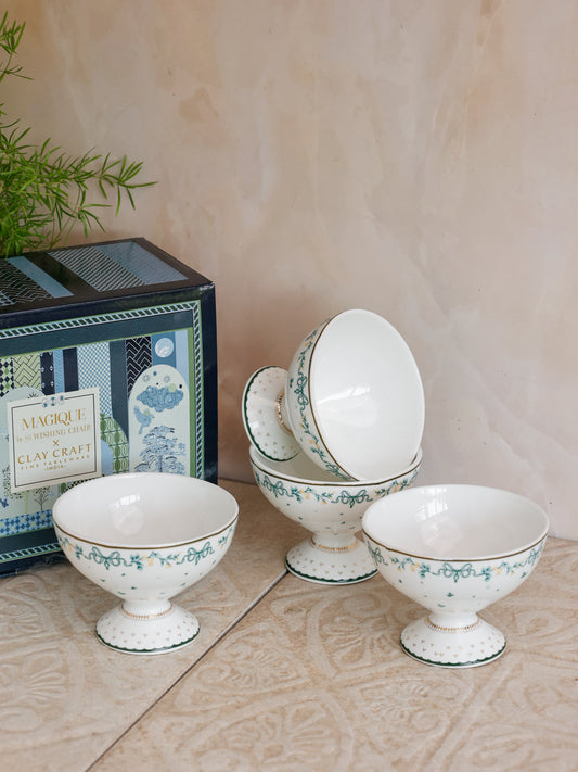 Magique by The Wishing Chair x Clay Craft, Emerald Ribbon Ice Cream Bowls Set of 4, 160 ml (T03)