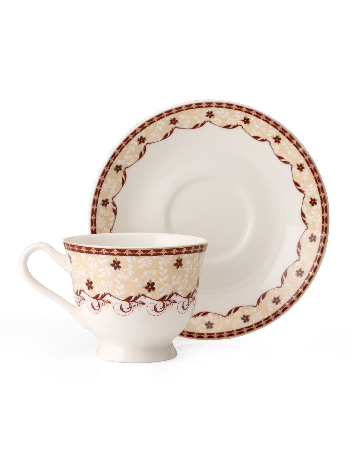 JCPL Georgian Super Cup & Saucer, 140ml, Set of 12 (6 Cups + 6 Saucers) (S361)