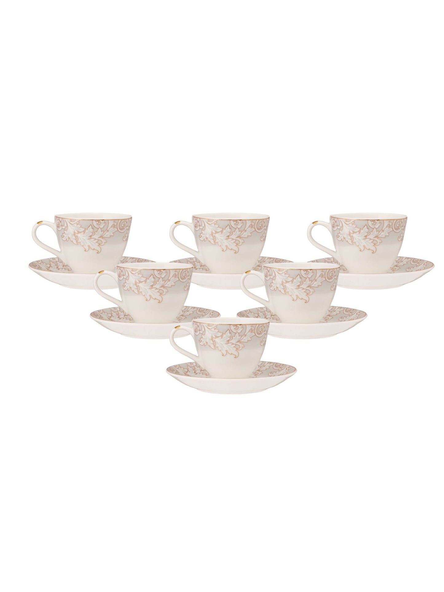 JCPL King Crysta Cup & Saucer, 160ml, Set of 12 (6 Cups + 6 Saucers) (CR401)