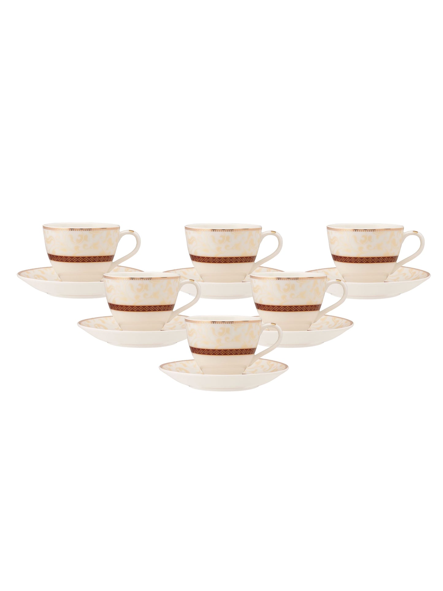 JCPL King Crysta Cup & Saucer, 160ml, Set of 12 (6 Cups + 6 Saucers) (CR403)