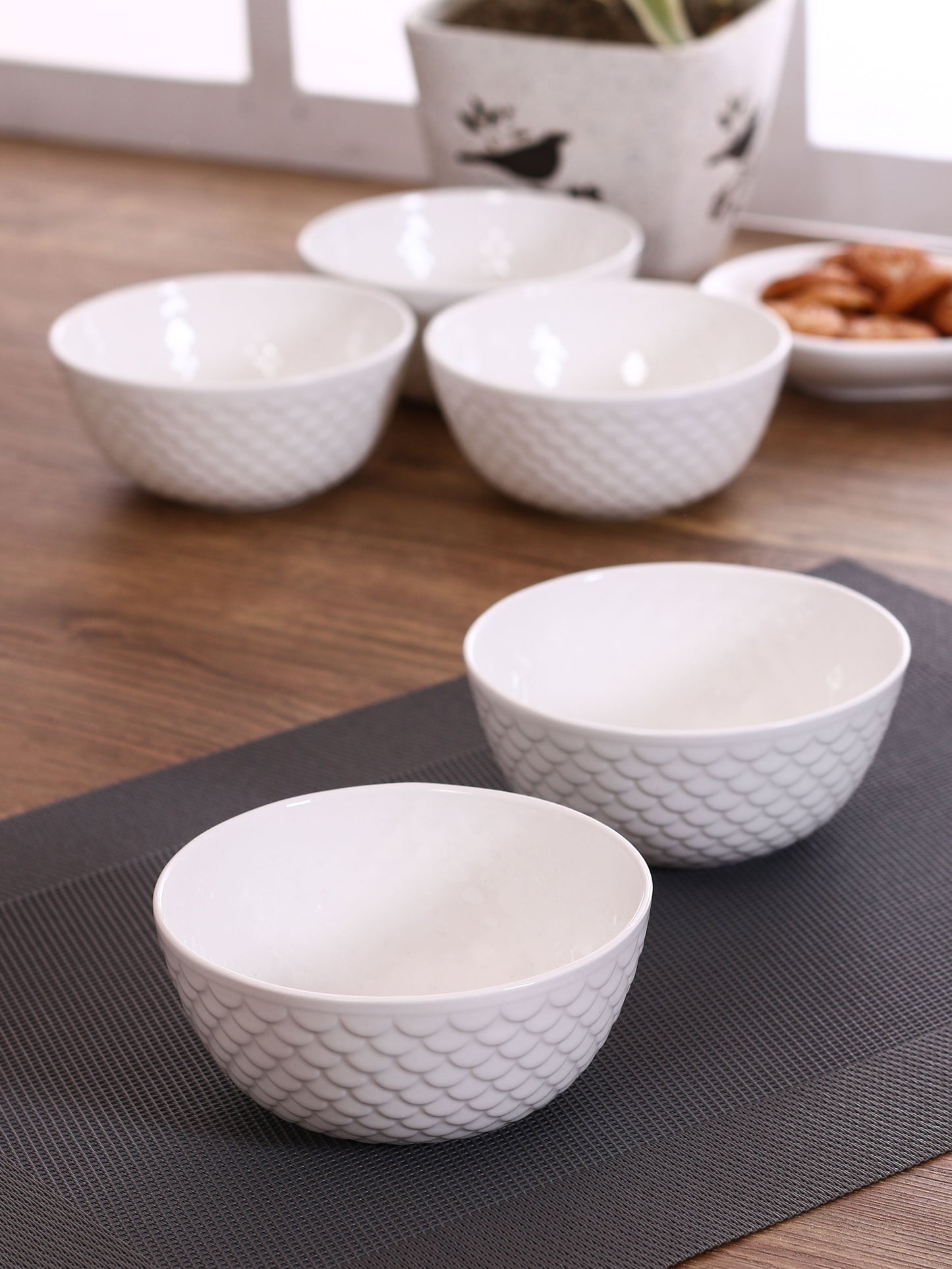 Clay Craft Basic Soup Bowl Ripple 4 Piece Small Plain White