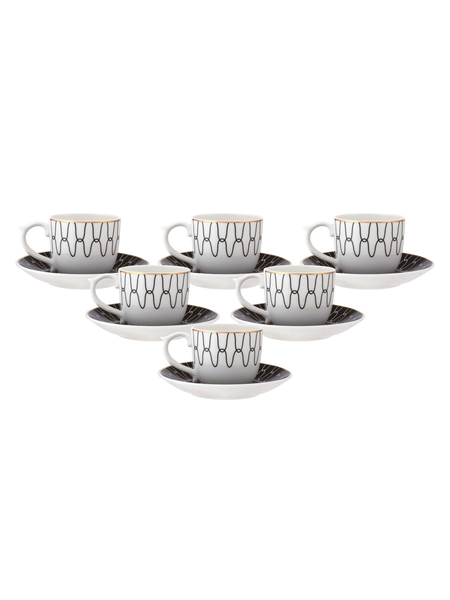 Maharani Noir Cup & Saucer, 160 ml, Set of 12 (6 Cups + 6 Saucers) (N406)