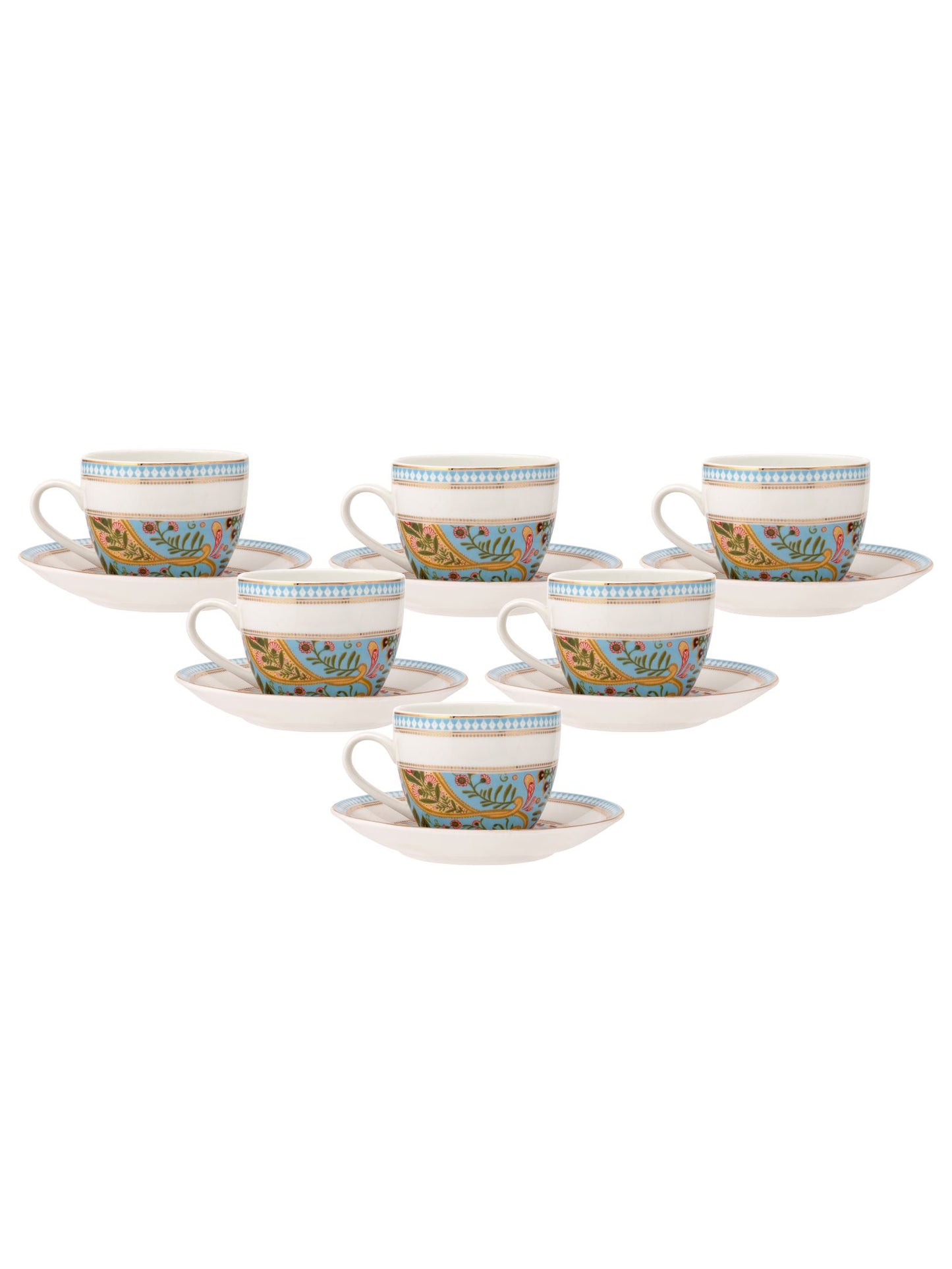 Cream Fiesta Cup & Saucer, 170 ml, Set of 12 (6 Cups + 6 Saucers) (FI803)