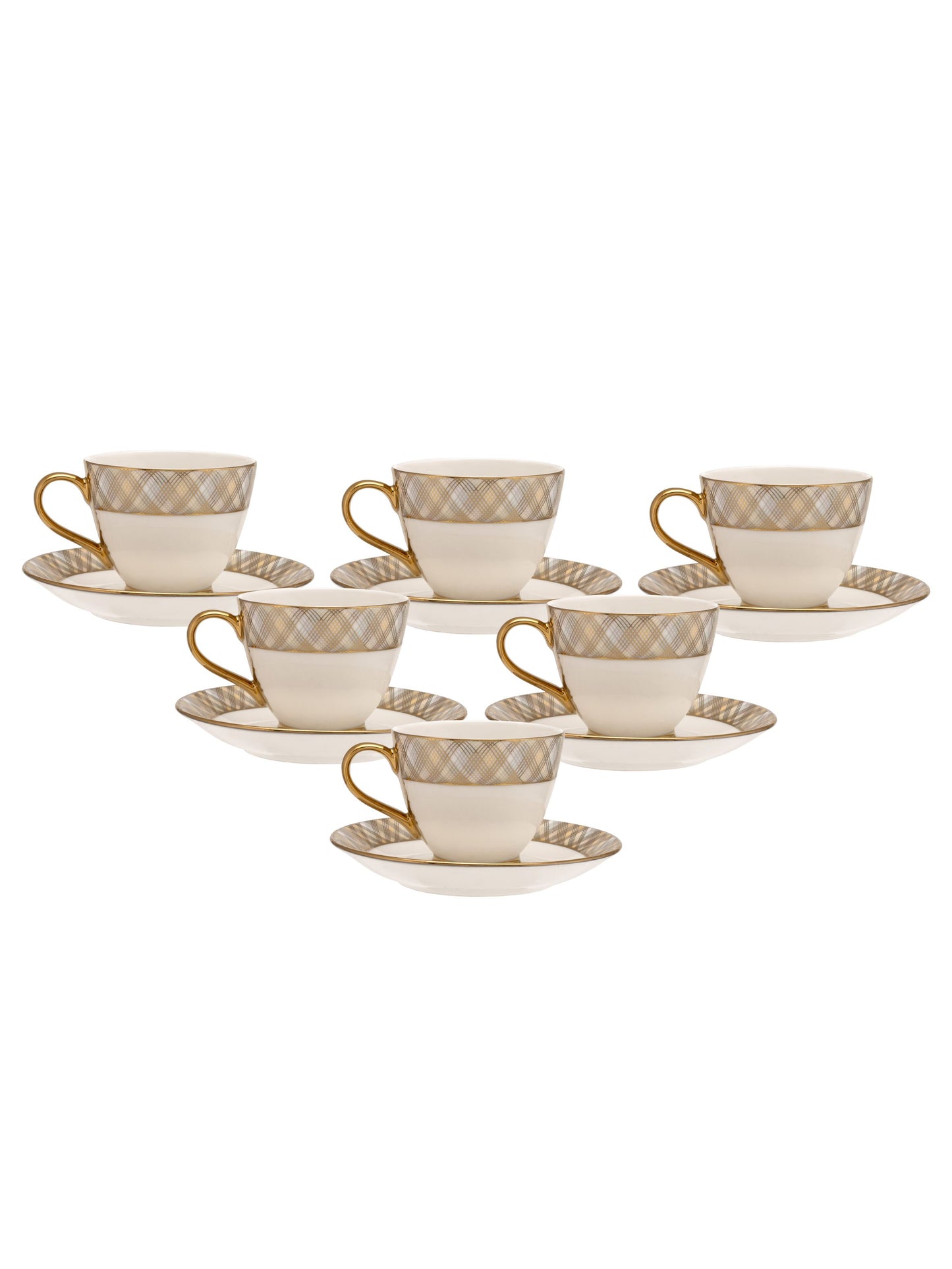 King Ebony Cup & Saucer, 160 ml, Set of 12 (6 Cups + 6 Saucers) (E601)