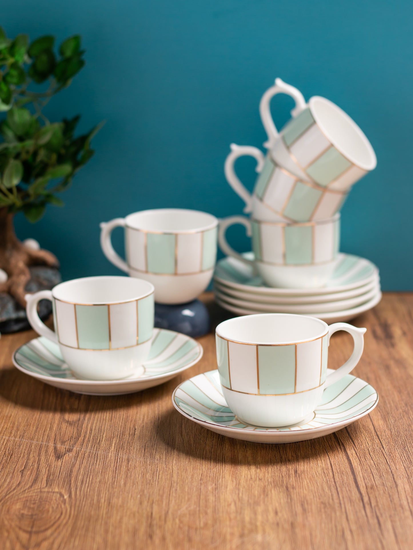 Maharani Noir Cup & Saucer, 210 ml, Set of 12 (6 Cups + 6 Saucers) (N405)