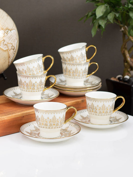 Classic Ebony Cup & Saucer, 150 ml, Set of 12 (6 Cups + 6 Saucers) (E696)