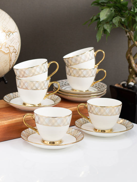 King Ebony Cup & Saucer, 160 ml, Set of 12 (6 Cups + 6 Saucers) (E601)