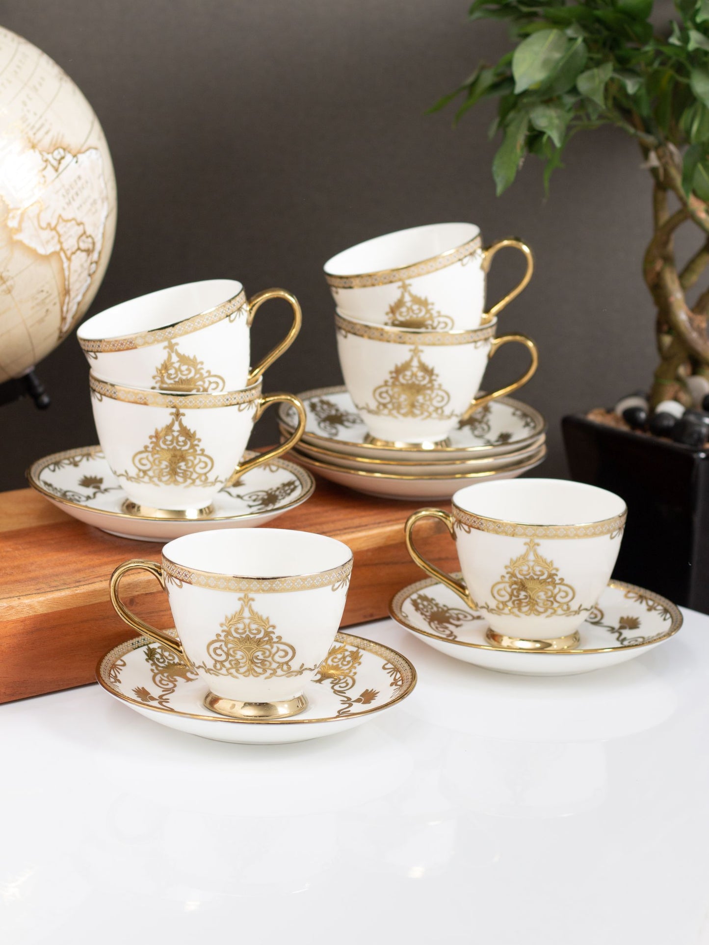 King Ebony Cup & Saucer, 210 ml, Set of 12 (6 Cups + 6 Saucers) (E602)