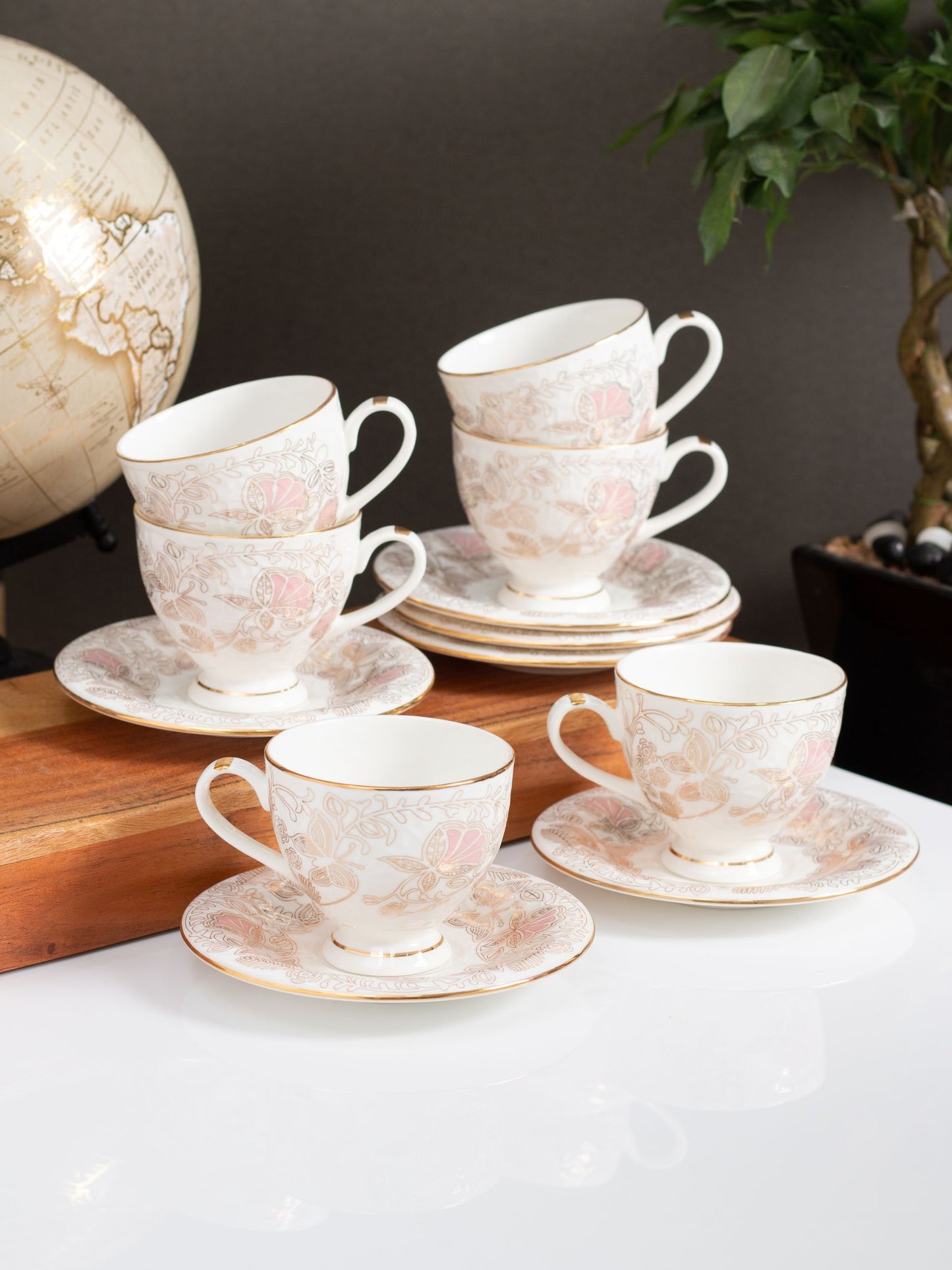 Ojas Shalimar Cup & Saucer, 160 ml, Set of 12 (6 Cups + 6 Saucers) (SH901)