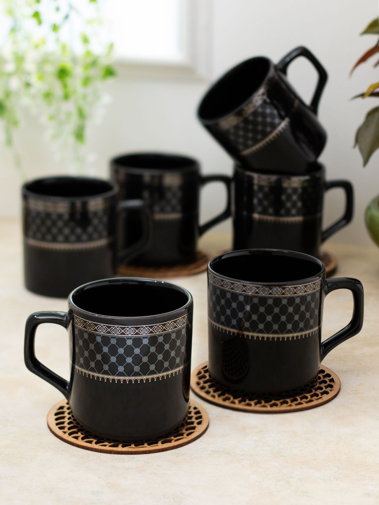 Director Black Gold Coffee & Tea Mug Set of 6 (E609)