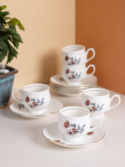 JCPL Karina Floral Cup & Saucer, 155ml, Set of 12 (6 Cups + 6 Saucers) (115)