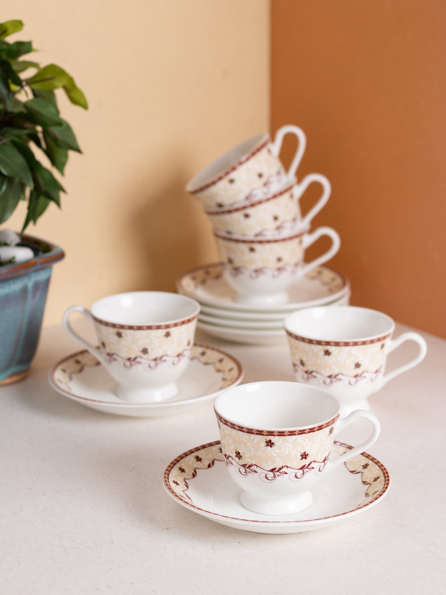 JCPL Georgian Super Cup & Saucer, 140ml, Set of 12 (6 Cups + 6 Saucers) (S361)