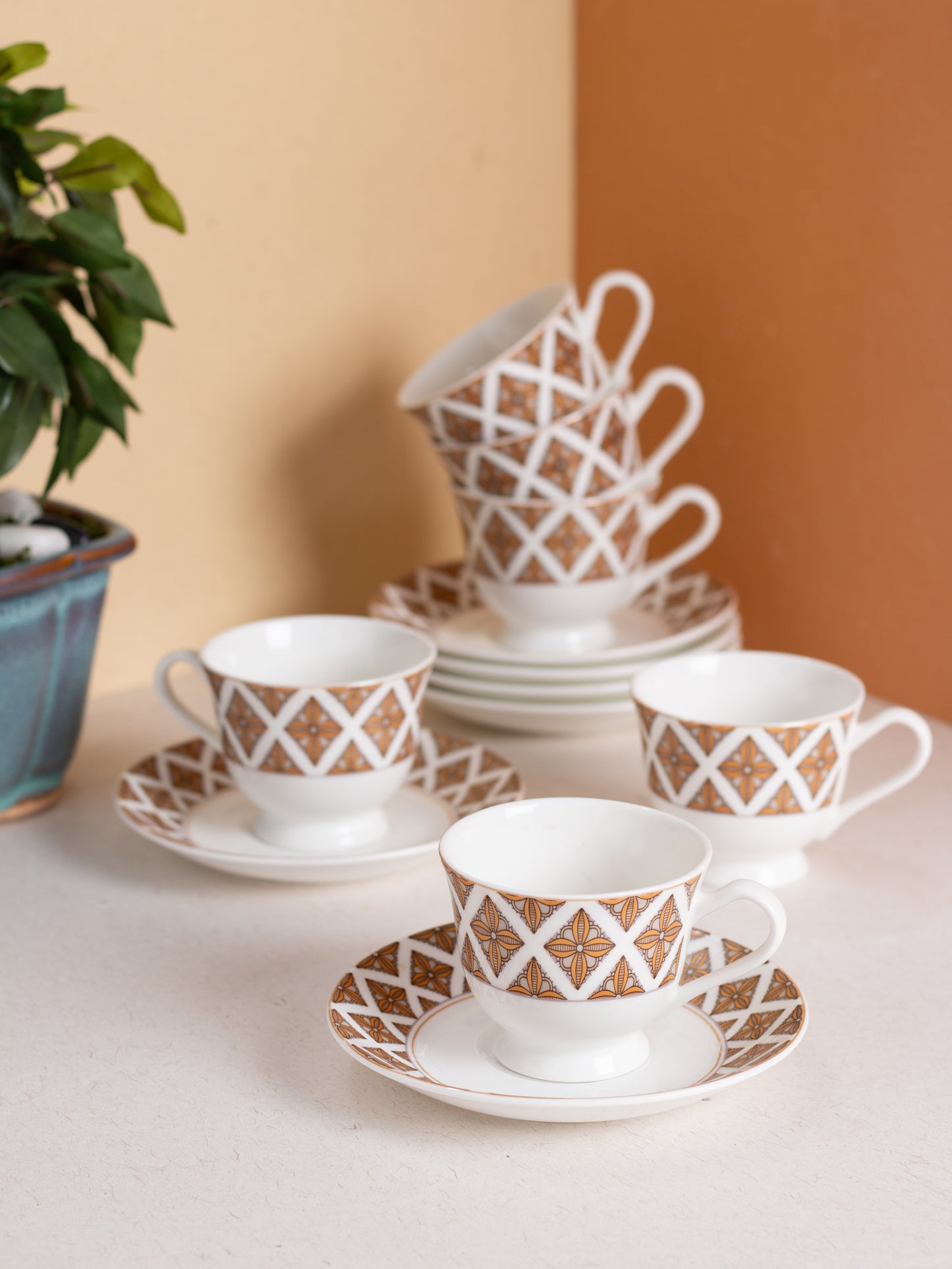 JCPL Georgian Super Cup & Saucer, 140ml, Set of 12 (6 Cups + 6 Saucers) (S363)