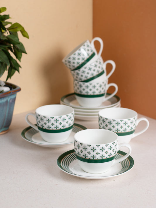 JCPL Cream Super Cup & Saucer, 170ml, Set of 12 (6 Cups + 6 Saucers) (S383)