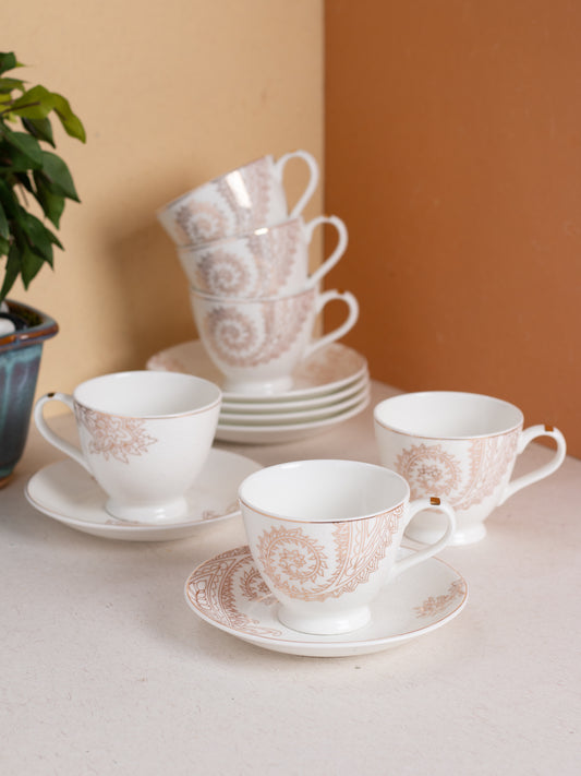 JCPL King Crysta Cup & Saucer, 160ml, Set of 12 (6 Cups + 6 Saucers) (CR404)