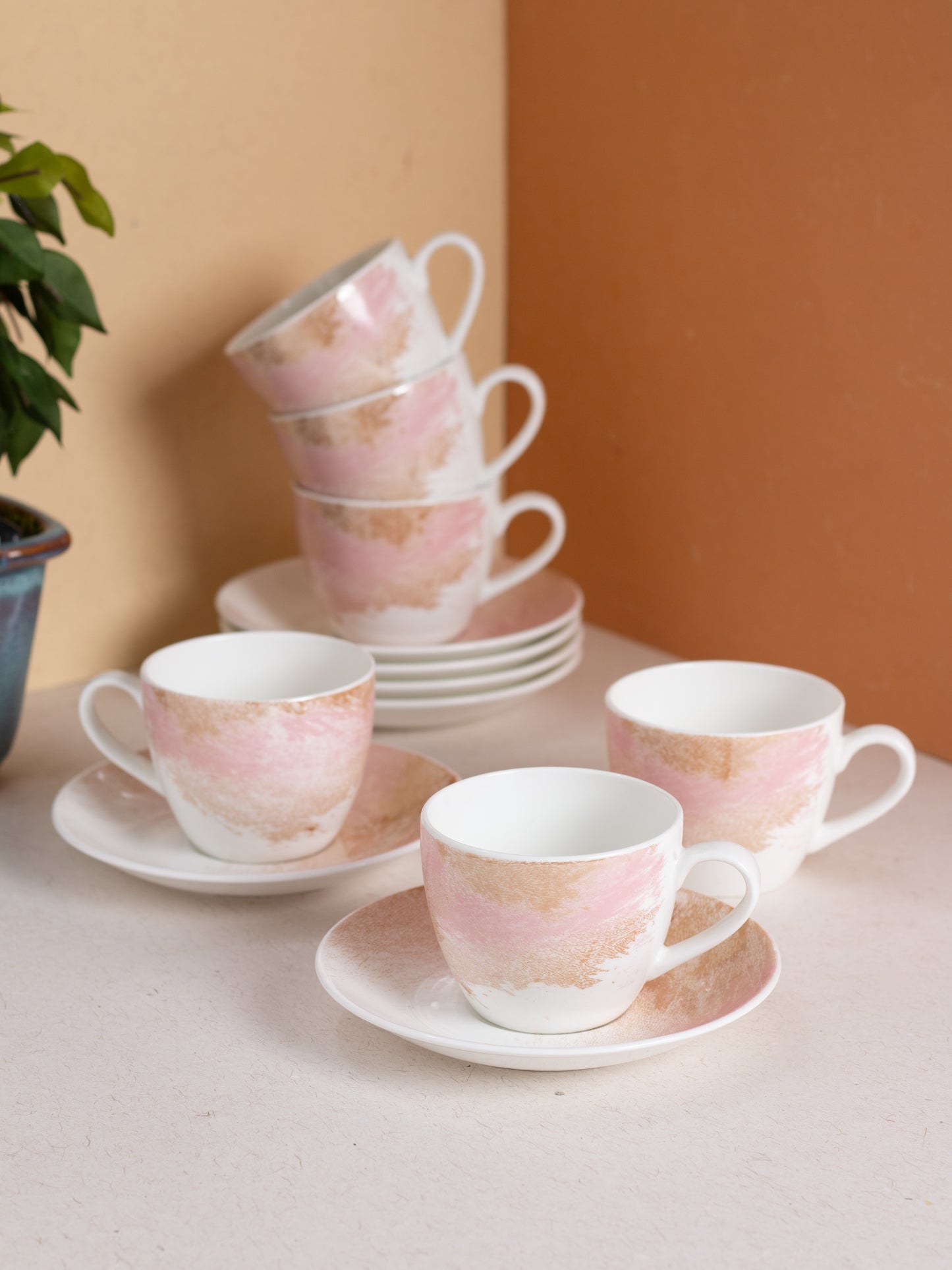 JCPL Cream Lava Cup & Saucer, 170ml, Set of 12 (6 Cups + 6 Saucers) (L10)