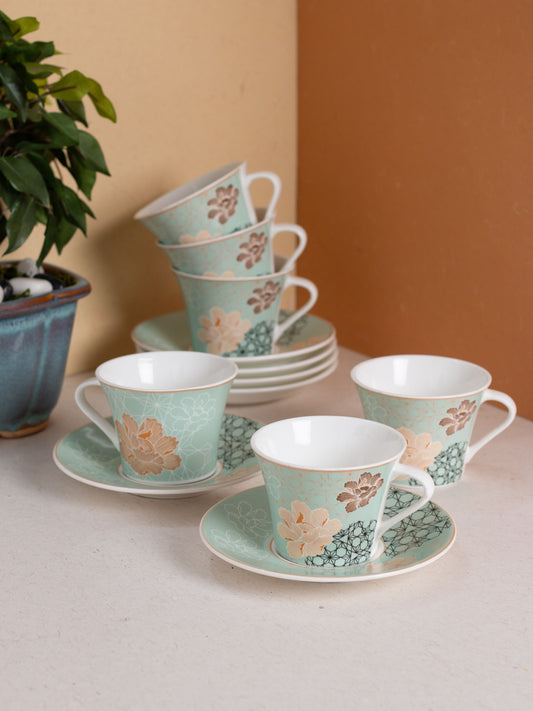 JCPL Gorge Gardenia Cup & Saucer, 160ml, Set of 12 (6 Cups + 6 Saucers) (GS309)