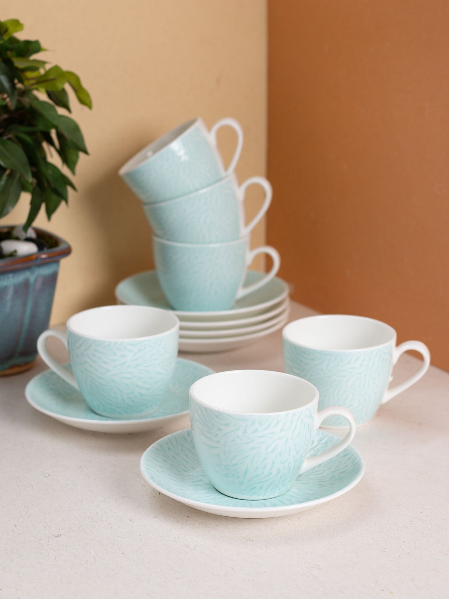 JCPL Cream Vanilla Cup & Saucer, 170ml, Set of 12 (6 Cups + 6 Saucers) (V410)