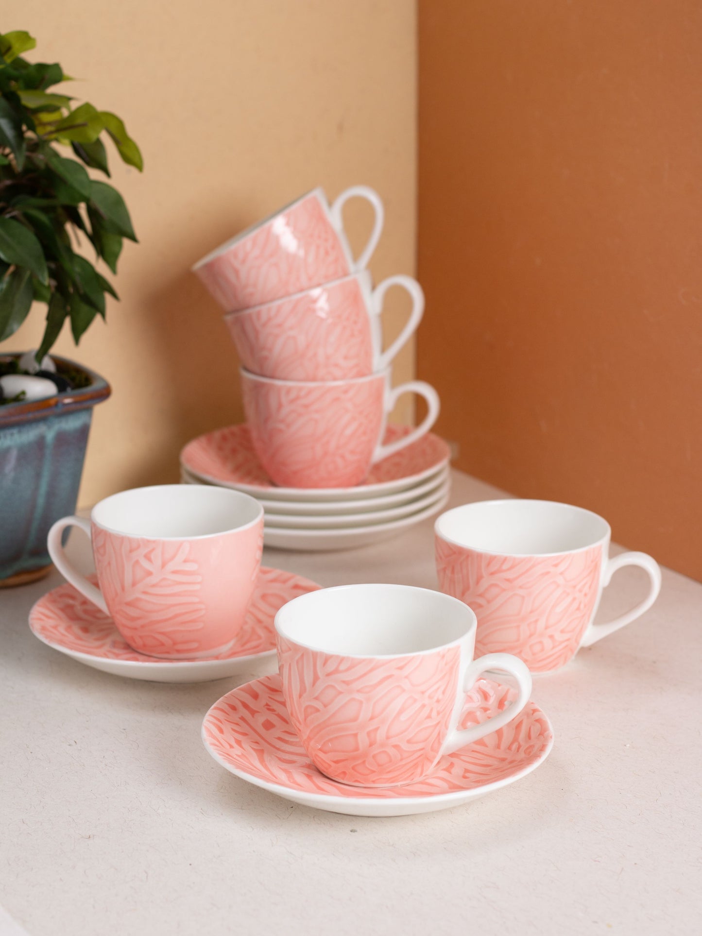 JCPL Cream Vanilla Cup & Saucer, 170ml, Set of 12 (6 Cups + 6 Saucers) (V411)