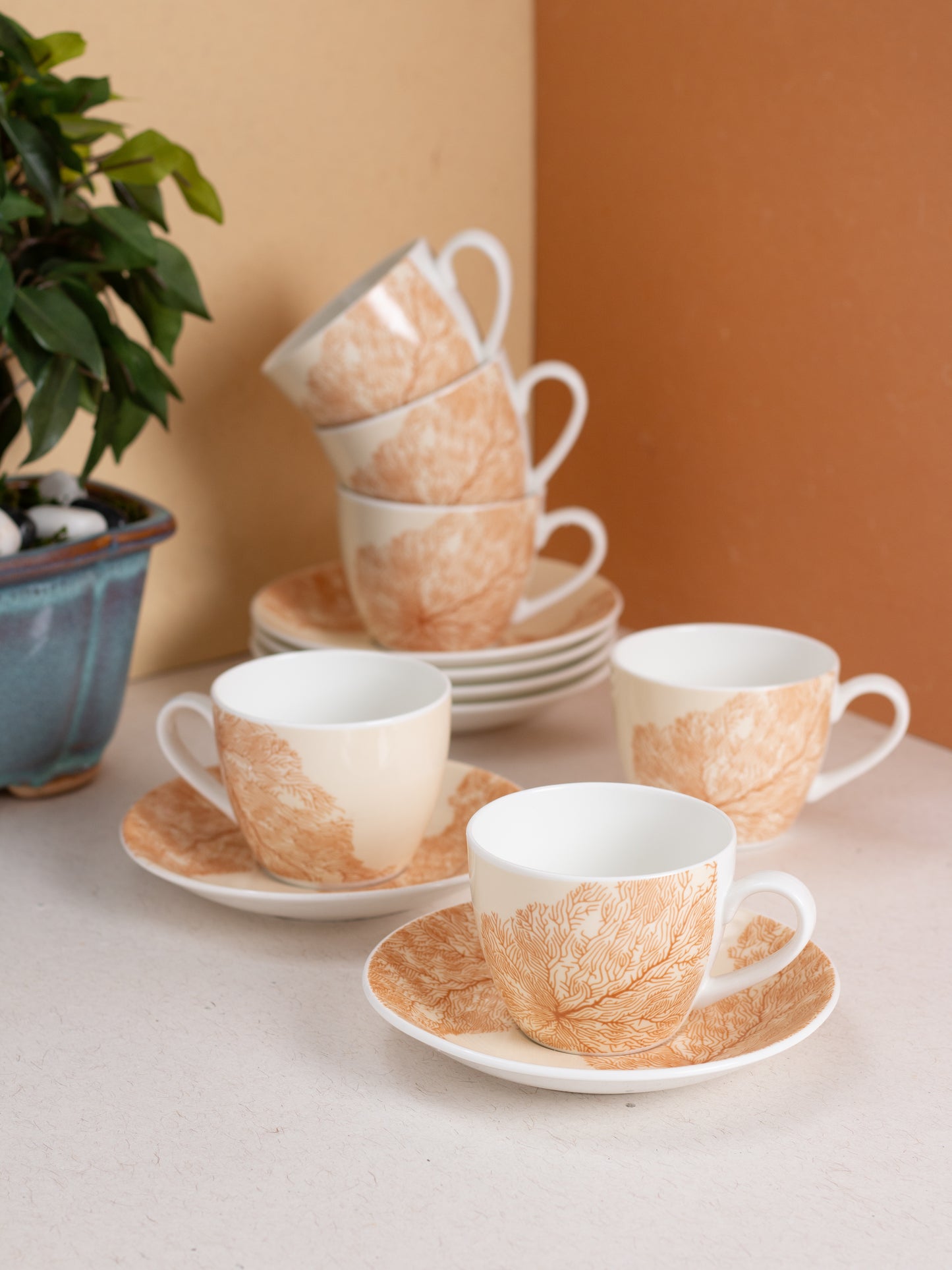 JCPL Cream Vanilla Cup & Saucer, 170ml, Set of 12 (6 Cups + 6 Saucers) (V414)