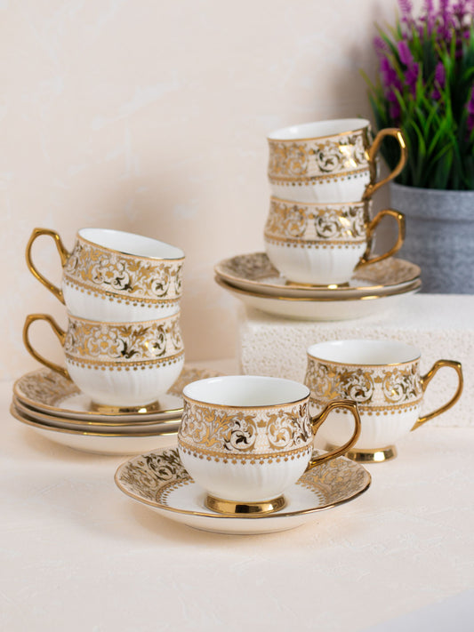 JCPL Karina Ebony Cup & Saucer, 180ml, Set of 12 (6 Cups + 6 Saucers) (E619)