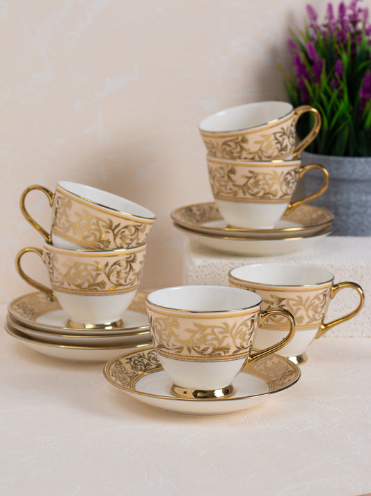 JCPL King Ebony Cup & Saucer, 200ml, Set of 12 (6 Cups + 6 Saucers) (E601)