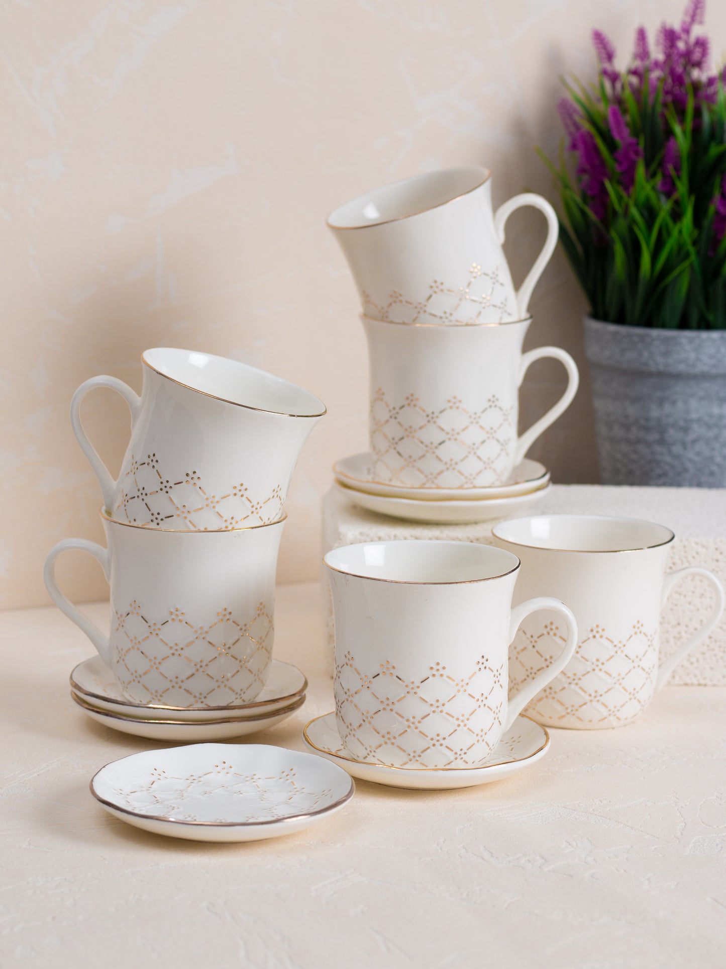 JCPL Abode Gulshan Coffee & Tea Mug with Coaster Set of (6 Cups + 6 Saucers) (401)