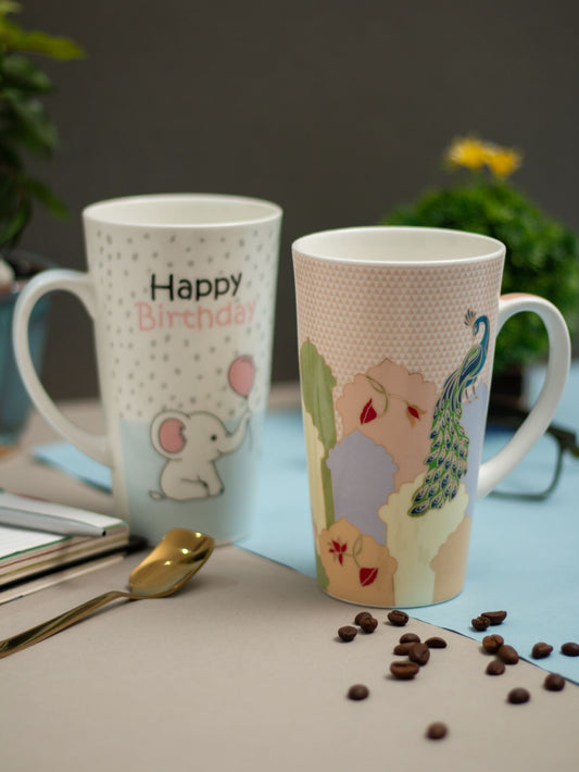 JCPL Tall Elephant/ Peacock Printed Coffee/ Milk Mug, 1 Piece, 600ml (430)