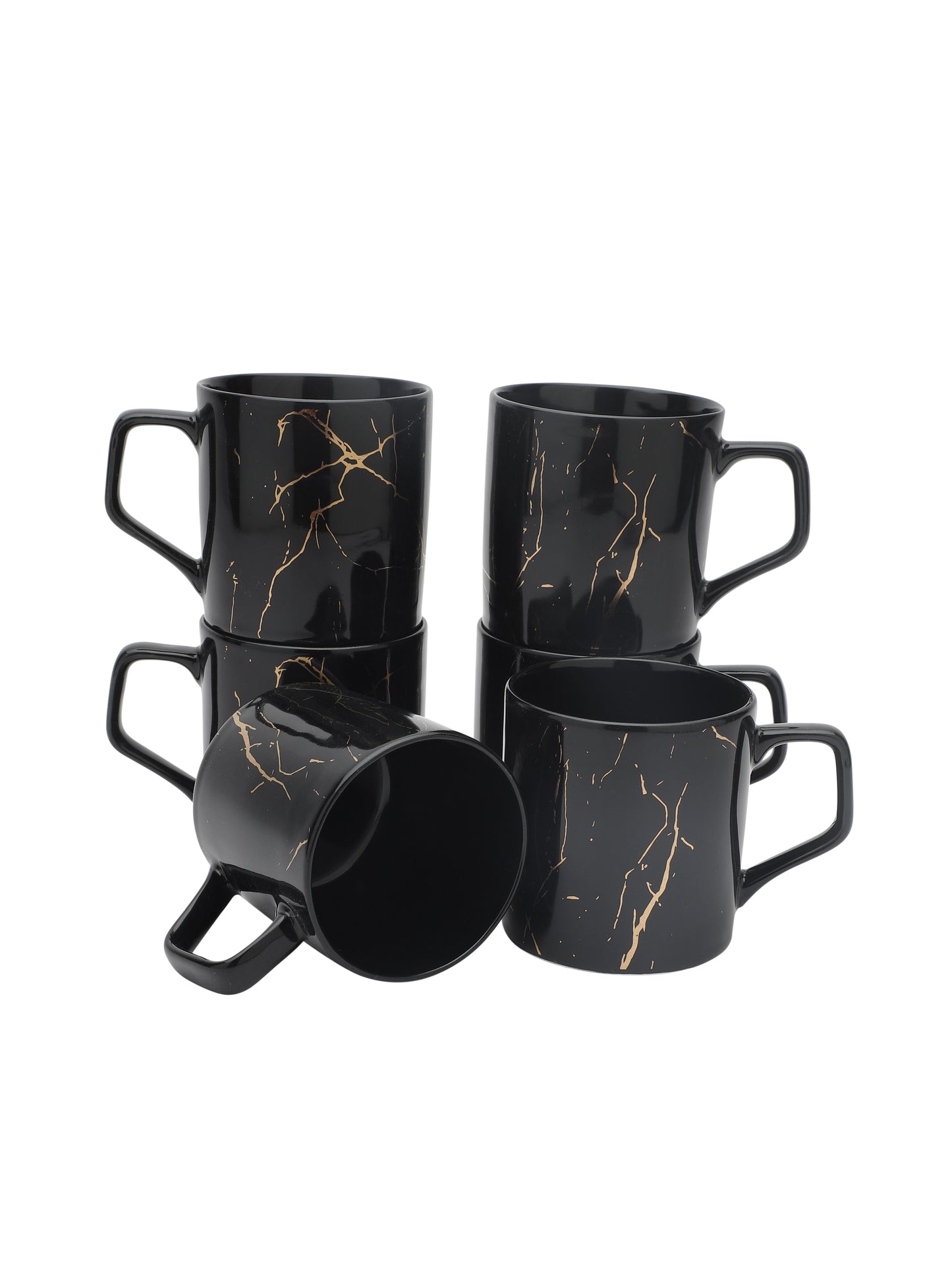 Director Marble Monochrome Black Gold Coffee & Tea Mugs, 220ml, Set of 6