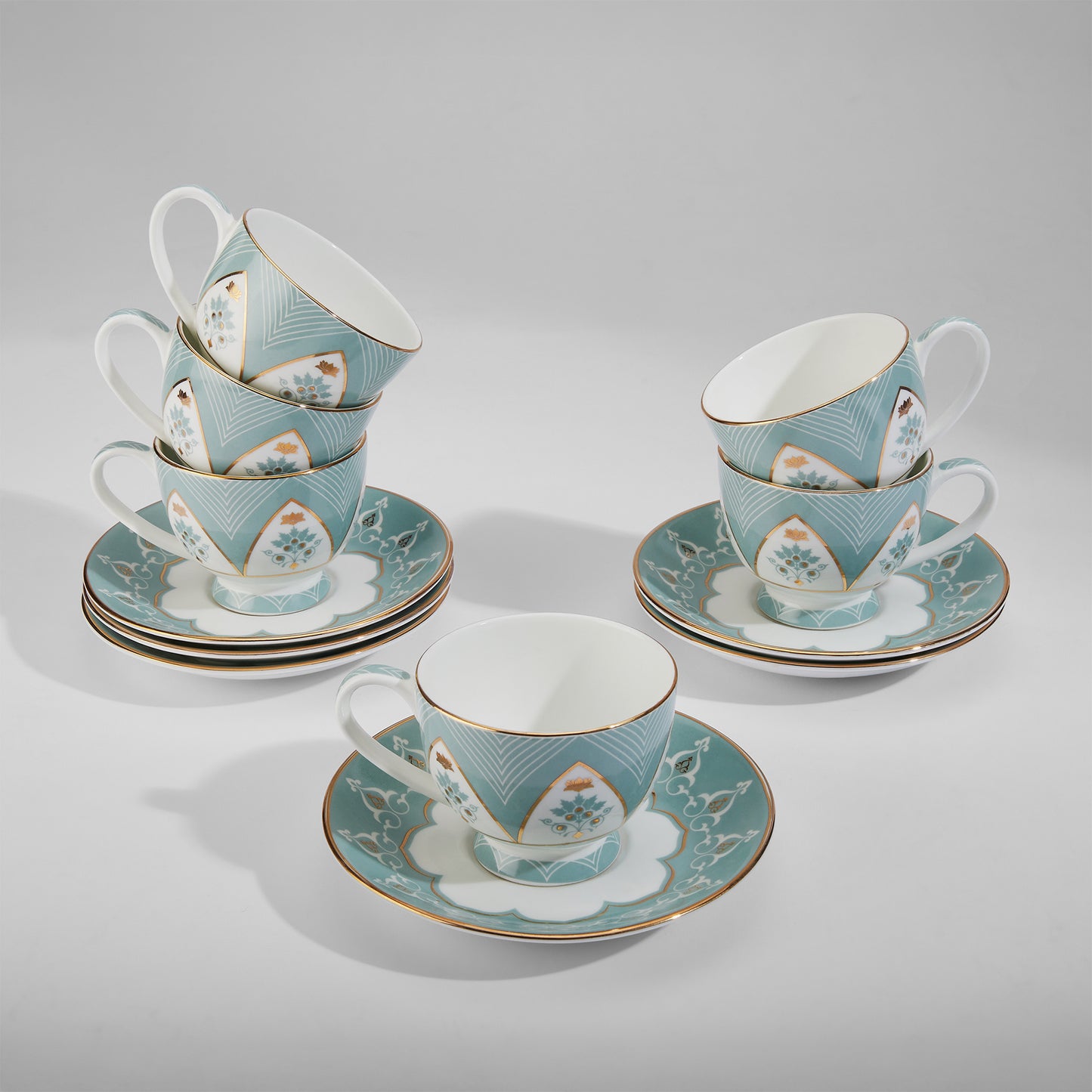 India Circus Regal Romance Olive Cup Saucer Set of 12 Pcs