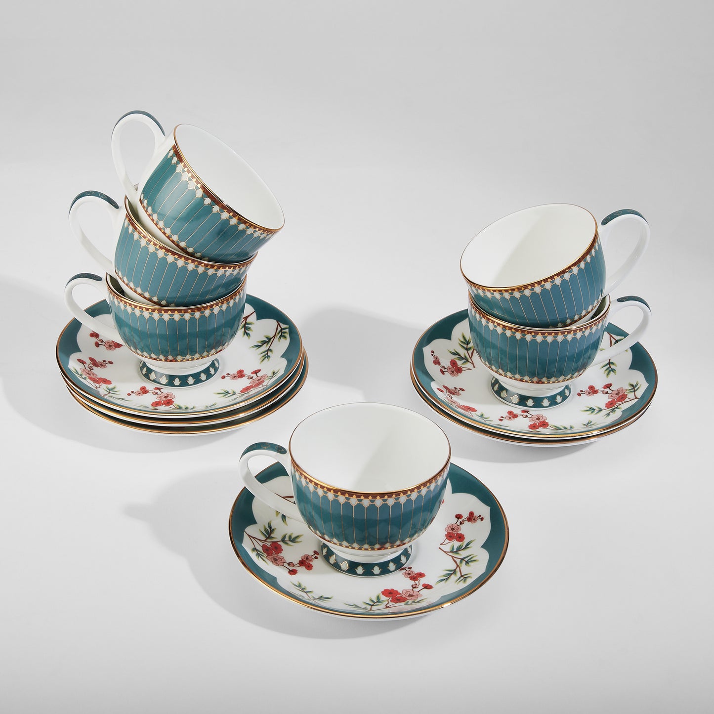 India Circus Grandeur Greens Olive Cup Saucer Set of 12 Pcs