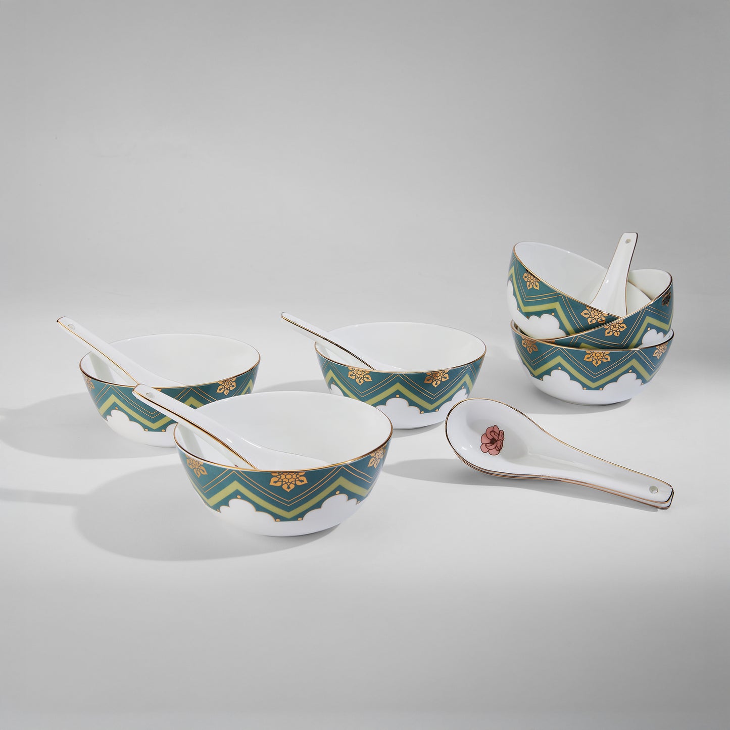 India Circus Grandeur Greens Georgian Soup Bowl Set of 12 Pcs