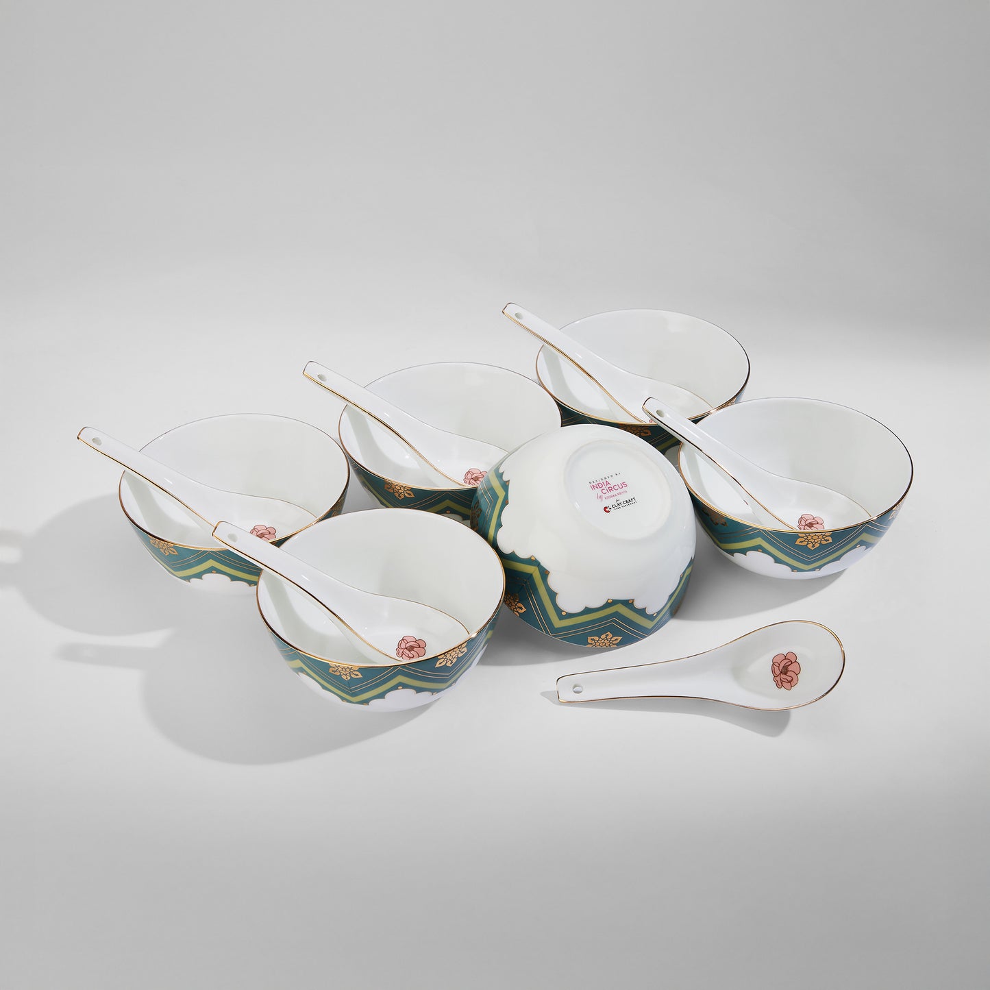 India Circus Grandeur Greens Georgian Soup Bowl Set of 12 Pcs