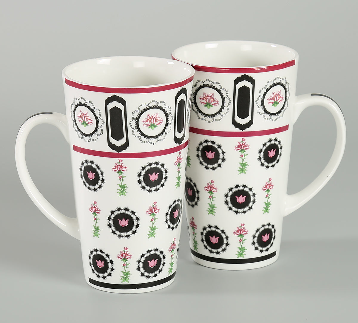 India Circus Appliqued Harmony Conical Tall Milk/ Coffee Mugs 600ml Set of 2