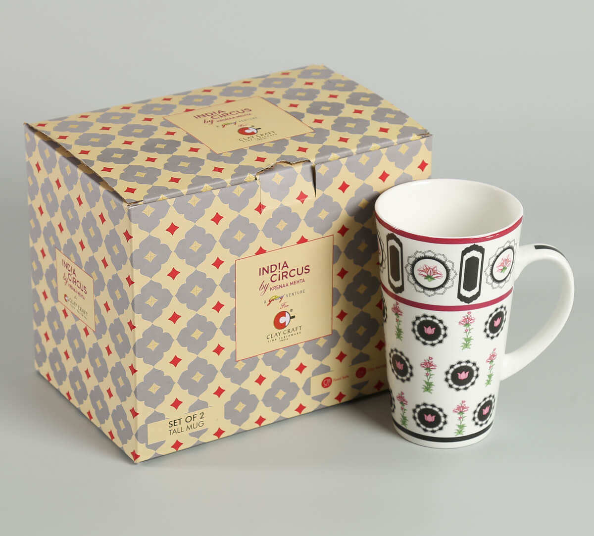 India Circus Appliqued Harmony Conical Tall Milk/ Coffee Mugs 600ml Set of 2