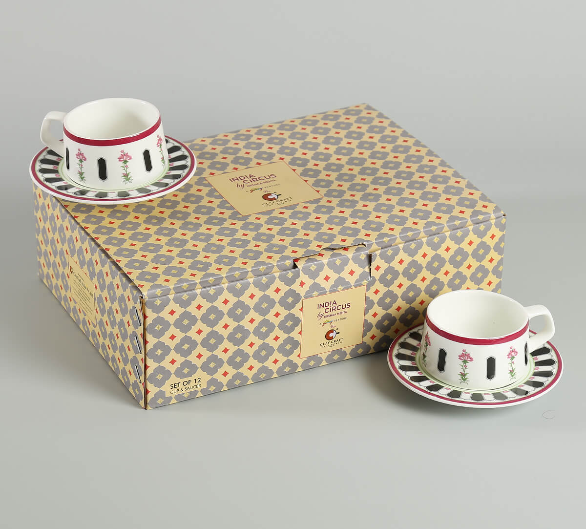 India Circus Black Garden Cup & Saucer Set of 12 (6 Cups + 6 Saucer)