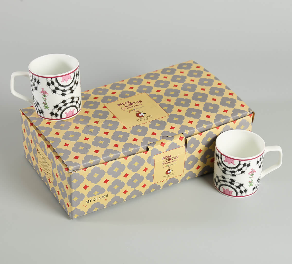 India Circus Black Garden Coffee & Tea Mug Set of 6, 200ml Each