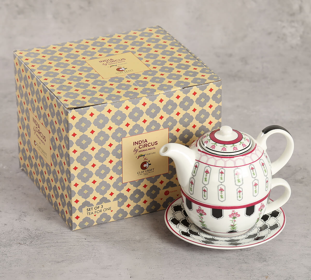 India Circus Black Garden Tea for One Set of 3 (1 Teapot, 1 Cup and 1 Saucer)