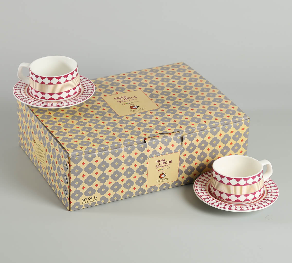 India Circus Floral Fountain Cup & Saucer Set of 12 (6 Cups + 6 Saucer)