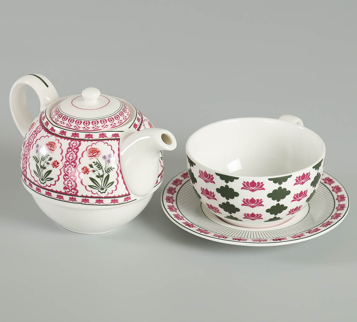 India Circus Floral Fountain Tea for One Set of 3 (1 Teapot, 1 Cup and 1 Saucer)