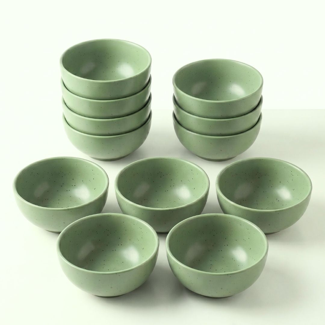 JCPL Fine Porcelain Medium Veg Bowl for Family of 12 | Green Solid | Matte Finish Home, Office & Gifting (12 Pieces)