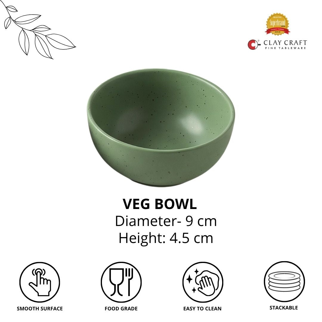 JCPL Fine Porcelain Medium Veg Bowl for Family of 12 | Green Solid | Matte Finish Home, Office & Gifting (12 Pieces)