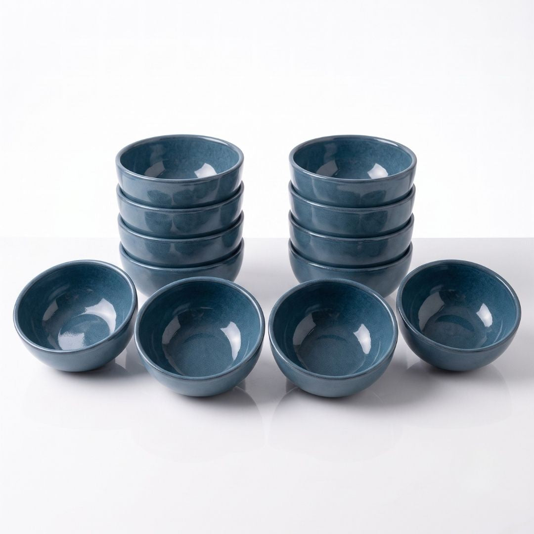 JCPL Fine Porcelain Medium Veg Bowl for Family of 12 | Blue Solid | Glossy Finish Home, Office & Gifting (12 Pieces)