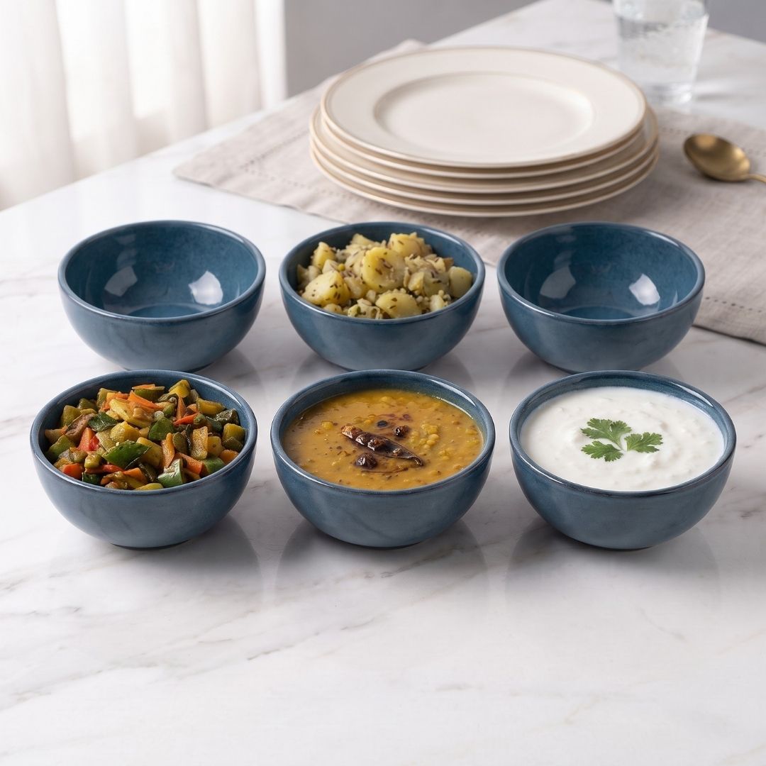 JCPL Fine Porcelain Medium Veg Bowl for Family of 12 | Blue Solid | Glossy Finish Home, Office & Gifting (12 Pieces)